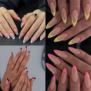 TEMU 96개 중간 사이즈 아몬드 모양 인조 손톱 - 멀티 컬러 유럽 스타일 세트, 파티 및 데일리룩에 완벽, 여성 및 네일 아트, 네일 디자인에 이상적