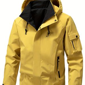 TEMU 남성 자켓, 아웃도어 스포츠 후드 - 작업복 디자인 코리안 스타일 트렌디한 방풍 보온 쉘 코트, 봄과 가을 시즌용. 아웃도어 하이킹, 등산, 사이클링에 적합, 진저 옐로우 포함 다양한 컬러, 하이킹 재킷,스포티한 룩,캐주얼 아우터웨어,통기성 소재,남성용 ,모험을 찾는 이들