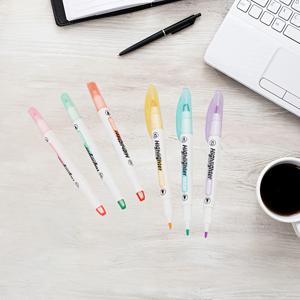 TEMU 학생용 키 포인트 마카롱 형광 펜 - 6색 듀얼팁 하이라이터, 투명 창문 디자인
