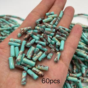 TEMU 60개 4x13mm 터키석 블루 & 브라운 비즈 유리 튜브 - 팔찌, 목걸이, 귀걸이용 DIY 주얼리 만들기 재료 - 내구성 있는 공예 비즈, 섬세한 패턴, 비즈 디자인, 주얼리 제작 용품