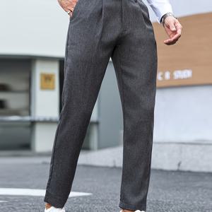 TEMU 남성용 슬림핏 차콜그레이 드레스팬츠 - 내장형지퍼, 주름방지 사계절 정장 & 비즈니스캐주얼 바지, 기계세탁 가능한 긴발목길이로 오피스, 웨딩,