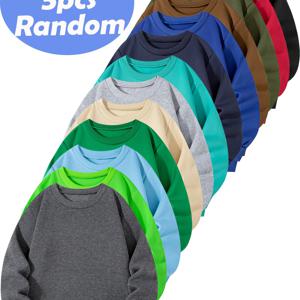 TEMU 랜덤 남아용 패션 라운드넥 스웨트셔츠 5종, 긴소매 캐주얼 포켓 피트니스 스포츠웨어, 부드럽고 편안한 야외 활동용, 야외 활동에 적합, | 라운드넥 스웨트셔츠 | 부드러운 원단