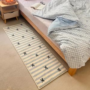 TEMU 매력적인 연한 녹색 줄무늬 리본 매트 - 부드러운 폴리에스터, 세탁기 사용 가능, 직사각형, 홈 데코 및 휴일 선물에 이상적, 침실 액센트에 완벽, 축제 분위기 홈 데코|재미있는 디자인|세탁기 사용 가능한 매트, 침실용 러그