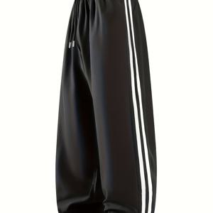 TEMU 남성용 캐주얼 조거 팬츠 - 탄력 있는 허리밴드 & 사이드 포켓, 블랙 & 화이트 운동복, 레귤러 핏 올시즌 편안함, 내구성 있는 소재, 체육관 및 라운지웨어, 스포티한 룩, 매끄러운 질감, 워크아웃 의류, 디자인, 통기성 폴리에스터, 모던 애슬레틱, 가벼운 소재, 피트니스 애호가를 위한 스포츠 패턴