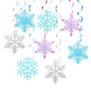 TEMU 16개 겨울 혼합 색상 눈꽃 나선형 걸이 장식 은색 보라색 파란색 녹색 눈꽃 걸이 회전 천장 스트리머, 걸이 회전 천장 스트리머, 눈꽃 장식 동화 파티 장식, 생일 및 크리스마스