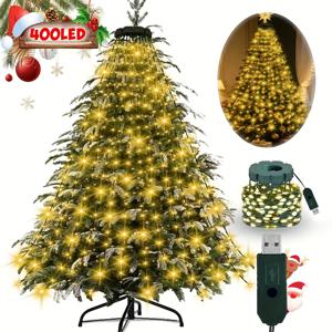 TEMU 400/220LED 실내용 크리스마스 트리 조명, 11/20줄 2m 페어리 스트링 라이트 링 포함, USB 전원, 8가지 조명 모드, 다크 그린 코드 라이트, 실내/실외용, 크리스마스 트리, 결혼식, 파티, 추수감사절, 새해 장식용, 휴일 장식,파티 조명,앰비언트 조명,장식용 조명,USB 전원 조명,멀티모드 조명,이벤트 플래너,휴일 쇼핑객