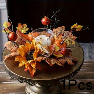 TEMU 1개 예술적이고 우아한 빈티지 호박 화환 - 할로윈, 크리스마스, 데이, 추수감사절에 적합한 플라스틱 꽃다발 테이블탑 장식품 | 전기가 필요하지 않은 캔들홀더와 향초대용자