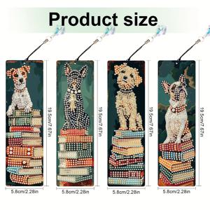 TEMU 귀여운 강아지 패턴 DIY 페인팅 북마크 4개 세트 - 불규칙한 모양의 비즈, 독서 애호가를 위한 DIY 공예 키트, 애완동물 애호가를 위한 선물 & 북마크|보석십자수