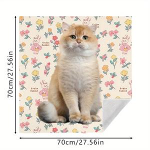 TEMU 1개 자체 접착 마법의 랩 패브릭 - 귀여운 꽃무늬 토끼 프린트 대형 방지 및 스크래치 방지 고양이 침대 담요, 세탁 가능한 내구성 있는 애완동물 그루밍 타월, 카메라 및 노트북용 다용도 여행 보관 가방