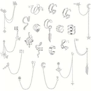 TEMU 여성용 귀걸이 20개 세트, 피어싱 없이 착용 가능한 귀걸이, 조절 가능한 헬릭스 연골 커프 랩 귀걸이, 클립온 귀걸이 주얼리 세트|피어싱