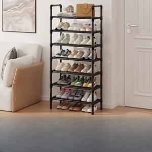 TEMU 1개 다층 금속 신발장 - 블랙 공간절약형 스탠딩 수납 정리대, 현관, 침실, 복도용 | 도구 없이 조립 가능, 휴일 선물로 이상적, 침실 정리,컴팩트 디자인,쉬운 조립,튼튼한 구조,다층 선반,아파트 거주자,작은 공간 생활