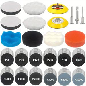 TEMU 133피스 샌딩 머신 드릴 비트 폴리싱 키트, 3인치 습식/건식 연마 헤드 수리 세트, 자동차 금속 유리 레진 마감용 로터리 도구 및 샌드페이드 패드 포함