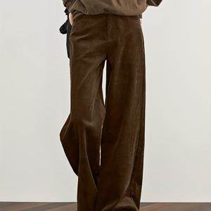 TEMU 여성용 우아한 하이웨스트 코듀로이 레그 팬츠 | 두꺼운, 긴 기장, 단색, 지퍼 플라이 및 포켓, 캐주얼 및 포멀한 행사에 적합|냉장고바지|바지