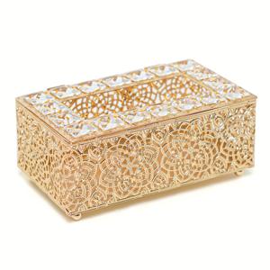 TEMU 1개 고급스러운 & 메탈 티슈 박스 홀더 - 럭셔리 스테인리스 스틸 사각/직사각형 수납함, 투명 상단 뚜껑, 장식용 큐브 디자인과 화려한 베이스, 욕실, 드레서, 침대 옆 탁자, 테이블, 사무실, 차량용 - 골든 & 클리어 의 모던 홈 데코 (티슈 호환, 티슈 미포함) - 스타일리시하고 기능성 수납 정리함