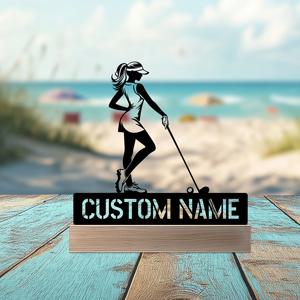 TEMU 맞춤형 골프 네임플레이트 - 개인화된 레이저 커팅 골퍼 실루엣 아트, 공과 모자 디테일, 할로윈 아트 크리스마스 우아한 디자인, 금속 목재 홈 오피스 장식, 모던 스타일 데스크탑 디스플레이