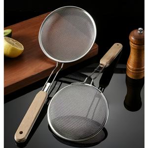 TEMU 확장된 손잡이와 미끄럼 방지 받침대가 있는 스테인리스 스틸 메시 스트레이너 세트 - 튼튼한 304 주방 거름망, 미세 거름망, 조리, 베이킹, 튀김용 드레인 - 식기세척기 사용 가능, 공간 절약형 디자인, 인체공학적 나무 손잡이 (블랙/화이트) - Id
