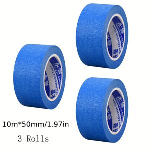 TEMU 3 롤 블루 마스킹 테이프, 10m x 50mm - 쉽게 찢어짐, DIY 프로젝트, 엣지 보호, 천장 및 벽 커버링, 장식 및 페인트 가능한, 페인트 가능한 테이프 | 장식 테이프 | 쉽게 찢어짐 테이프, 페인트 가능한 마스킹 테이프