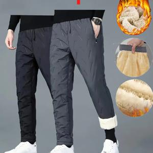 TEMU 2개 남성용 두꺼운 기모 안감 따뜻한 가을/겨울용 롱 팬츠 | 캐주얼 단색, 신축성 없는 원단, 레귤러 핏, 지퍼 포함