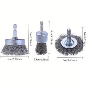 TEMU 3개 세트 헤비듀티 드릴 와이어 브러시 세트 - 1/4인치 헥스 샹크 드릴 비트 호환 브러시, 거친 탄소강 와이어로 페인트 제거 및 녹 제거용 - DIY, 선박, 자동차 및 다양한 용도에 적합
