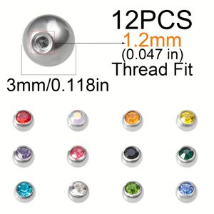TEMU 12개 합성 지르코니아 피어싱 볼 | 1.0mm, 1.2mm, 1.6mm 나사산용 스테인리스 스틸 교체 볼, 귀, 코, 혀, 입술, 스터드, 복부 바늘, 귀걸이, 피어싱 액세서리에 적합|피어싱