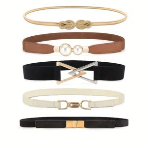 TEMU 빈티지 스타일 탄력 벨트 5개 세트 (스프링, 체인, U자형) - 드레스, 스커트, 청바지용 스트레치 허리끈 - 웨딩, 파티, 데일리 벨트 - 다목적 액세서리