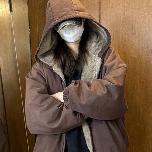 TEMU 여성용 포근한 플리스 안감 후드 재킷 - 오버사이즈 루즈핏, 두꺼운 따뜻한 겨울 코트 지퍼 클로저, 브라운, 가을 & 겨울 캐주얼 스타일, 여성용 겨울 코트, 아름다운 재킷