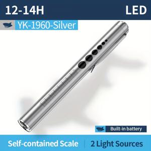 TEMU 스마일링 샤크 YK1960 - Type-C 충전 LED 손전등, 화이트/옐로우 듀얼 라이트, 스토리지 호환, 치과 검진, 안과 검진, 캠핑 및 비상용 포켓 펜라이트 - 알루미늄 합금 토치 (저전압)