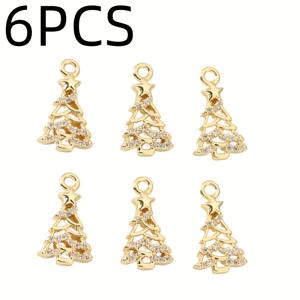 TEMU 6개 세트 구리 인레이드 홀아웃 크리스마스 트리 체인 & 펜던트 목걸이/귀걸이/체인 참 - DIY 목걸이, 귀걸이, 팔찌용 - 남녀공용 선물 (6개 세트)|귀걸이