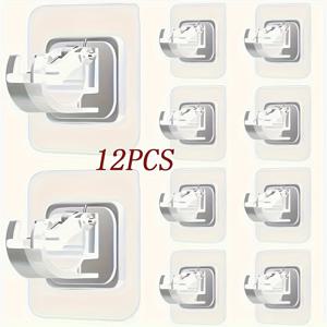 TEMU 12개 자체 접착 커튼 로드 브래킷 및 후크, 드릴링 필요 없음, 욕실, 주방 및 침실용 헤비듀티 못 없는 설치 - 투명, 전기 칫솔 홀더, 칫솔 홀더 벽, 칫솔 벽 홀더, 칫솔 벽 마운트, 커튼 홀더, 커튼 타이백, 커튼 액세서리, 커튼 홀드백