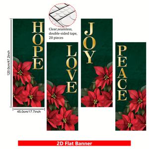 TEMU 4개 폴리에스터 파티 배너 세트, 다크 그린 배경과 레드 포인세티아, 골든 