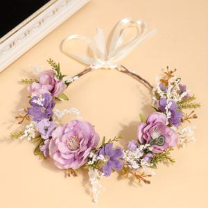 TEMU 1개 우아한 한국 스타일 인조 꽃 화환 헤어피스 - 파스텔 핑크 라일락 라벤더 화이트 베이비스 브레스와 그린 리프, 웨딩 신부 부케 헤어 액세서리, 프로포즈, 포토 촬영 및 캐주얼 의상용