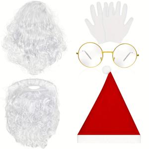 TEMU 코스튬 세트 5종 (수염, 가발, 모자, 안경, 장갑 포함) - 크리스마스 역할극 파티, 이벤트, 호두까기 인형 스위트 & 공연용 완벽한 의상 - 상징적인 산타 의상 (모두 판매됨)