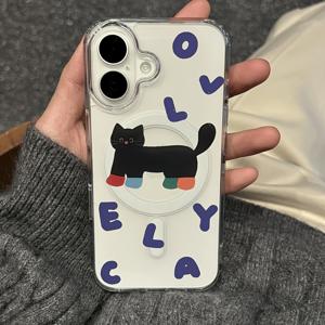 TEMU 블랙 캣 폰 케이스, 무선 충전 지원 방탄 라이트 베이지 감성 자석 케이스, 아이폰 17 프로 맥스/17 에어/16/15/14 플러스/13/12/11, 삼성 갤럭시 A56/A55/A54/A36/A35/A26/A25/A16/A15/A06/S25 울트라/S24 FE/S23 플러스/S22용