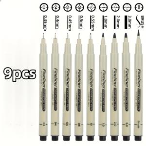 TEMU 방수 블랙 극세필 펜 세트 5/6/9개 - 가볍고 내구성 있는 플라스틱 드로잉 펜, 방수 잉크로 라인 아트, 스케치, 저널링, 도트 아트, 만화 그리기에 이상적 - , 학생, 사무용으로 완벽 (5, 6, 9개 펜)