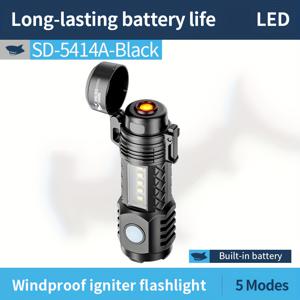 TEMU 1개 스마일 상어 2-in-1 플래시라이트 (점화기 포함) - 초고휘도 LED 작업등, 26800 배터리, 5가지 모드 (스팟/플래시/스트로브/빔/LED), USB 충전식, 휴대용 캠핑, 비상, 가정, 사무실용 - 야외, 실내 사용, 캠핑 장비에 적합