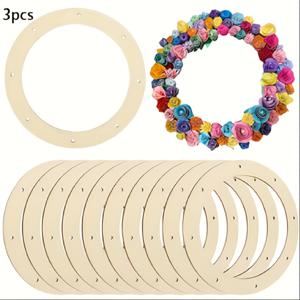 TEMU 나무 화환 프레임 3개, 30Cm/11.81In - 화환 제작, 페인팅, 코스터, 벽 장식 및 사진 촬영 소품용 빈 원형 펀치 - 크리스마스, 결혼식 및 파티 장식용 속이 빈 나무 원형