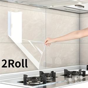 TEMU 투명 내열 방수 기름 얼룩 방지 필름 2롤 - 자가 접착식 주방 뒷면 스티커, 확장 및 두꺼운 디자인, 스토브, 가스 스토브 및 벽난로 부근에 적합, 간편한 청소 내구성 표면 보호 | 화상 방지 테이블|시트지