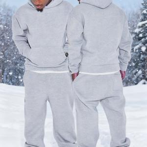 TEMU 남성용 두꺼운 플리스 후드티 & 스웨트팬츠 세트 - 포근한 겨울 따뜻함, 포켓이 있는 루즈핏, 단색, 캐주얼 스포츠웨어 (야외 활동, 헬스장용)|헬스복