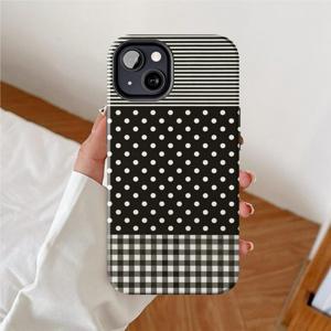 TEMU 아이폰 17, 17 Pro, 16 Pro Max, 15 Pro, 13, 11, 12, XS, 8 Plus, 7용 스타일리시 블랙 앤 화이트 체크 무늬 폴카 도트 패턴 휴대폰 케이스, 광택 2-in-1 케이스.