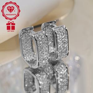 TEMU 925 실버 모이사나이트 유럽 및 미국 스타일 라이트 럭셔리 풀 플레이트 모이사나이트 귀걸이, 여성 패션 주얼리용 고급 파티 귀걸이