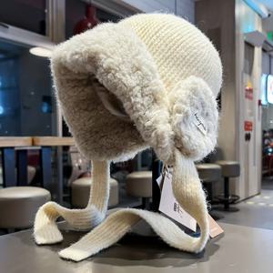 TEMU 여성용 한국 스타일 플러시 귀마개 모자, 가을/겨울용, 끈 포함, 따뜻함, 귀여움, 얼굴 윤곽, 작은 레이펑 모자, 추위 방지.|모자