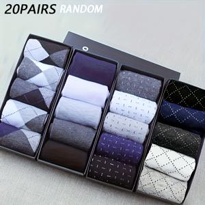 TEMU 5/10/20켤레 남성용 미드 카프 양말 | 편안하고 따뜻함, 기하학적 패턴, 니트 원단, 캐주얼 및 비즈니스 웨어를 위한 엘라스테인