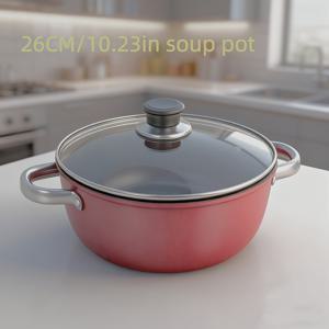 TEMU 주철 조리기구 세트 - 헤비듀티 논스틱 수프냄비 & 프라이팬 콤보 - 테플론 무첨가 (테플론 표면 없음) - 인덕션 호환 스토브탑 냄비 팬, 레드 & 블랙 - 쉬운 세척, 내구성 주방 조리기구