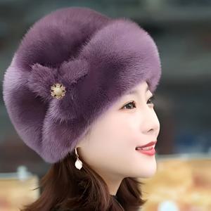 TEMU 2025 가을/겨울 여성용 10시즌 플러시 모자, 인조 밍크 플러시 하이탑 모자, 패셔너블하고 따뜻한 4가지 스타일, 우아하고 품격 있는 디자인, 엄마, 할머니, 가족을 위한 이상적인 선물, 휴일 선물,겨울 모자,패셔너블 헤드웨어,시크한 헤드피스,고품질 플러시, 원단,휴일 쇼핑객