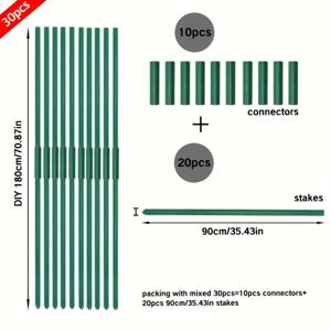 TEMU 180cm 70.8인치 녹색 정원 식물 지지대 및 커넥터 키트, 30개 금속 정원 식물 지지대 및 커넥터 세트, 8mm 직경 녹 방지 재사용 가능 PE 코팅, 야채, 과일, 덩굴 식물에 적합한 금속 코어, 하우스활대, , 식물지지대, 화분받침, 수경식물지지대, 지주대