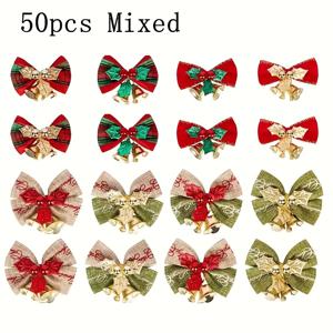 TEMU 50개 우아한 크리스마스 리본 장식 (벨 포함) - 튼튼한 린넨, 레드 & 그린, 트리, 화환, 선물 포장, 화환 장식, 장식용 리본, 현대적인 스타일, 크리스마스 장식, 크리스마스에 최고, 리본 부자재, 쉬폰리본, 오간자 리본, 대형리본, 리본공예, 원단, 레터링리본, 체크리본|린넨
