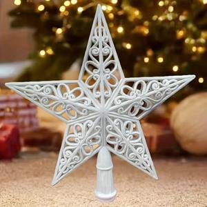 TEMU 화이트 플라스틱 크리스마스 트리 탑퍼 스타 - 우아한 레이어드 가지와 뾰족한 끝, 클래식 올웨더 내구성 트리 장식 / 야외 크리스마스 트리용, 전나무, 스프루스, 소나무에 쉽게 설치 가능한 크리스마스 데코