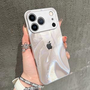 TEMU 아이폰 17/17 Pro Max/17 Air/16 Pro Max/16 E/15/14 Plus/13 Pro/12/11 Pro Max 호환 패션 진주 반짝이 사과 패턴 유리 휴대폰 케이스, 심미적이고 고급스럽고 풀 커버리지, 고품질 보호 케이스.