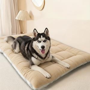 TEMU 47.2x23.6인치 초대형 플러시 강아지 침대 - 두꺼운 보온감, 부드럽고 편안한 애완 동물 침대 (브라운 디자인), 소형/중형/대형견용 3가지 사이즈, 양면 사용, 튼튼한 소재, 포근한 수면 공간, 내구성 좋은 폴리에스터 원단, 간편한 세척 커버