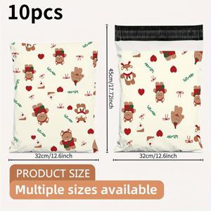 TEMU 귀여운 갈색 곰돌이 & 하트 패턴의 10개입 강력 방수 자체 밀봉 택배 봉투 - 두꺼운 폴리에틸렌 메일링 봉투, 이커머스 배송, 선물 포장, 소규모 사업 패키징에 적합 - 온라인 소매점 및 메일러에게 이상적